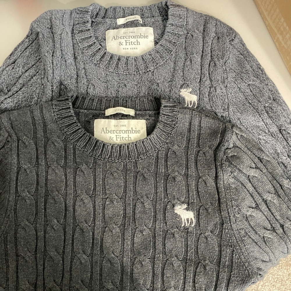 Abercrombie & Fitch y2k Muscle Cable Knit Sweater Mens M Gray Thick Logo- Lot 2